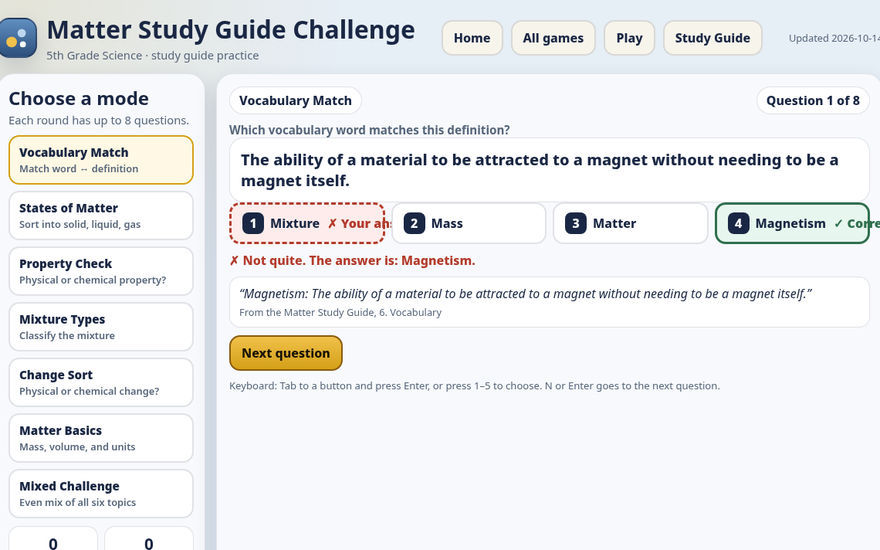 Matter Study Guide Challenge in play